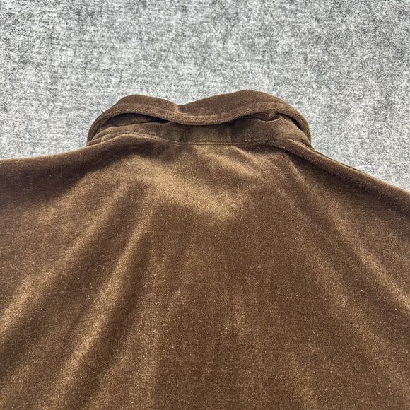 Vintage 70s Velour Shirt Men Large Brown Collared Stripe Velation by Harper - Picture 6 of 11